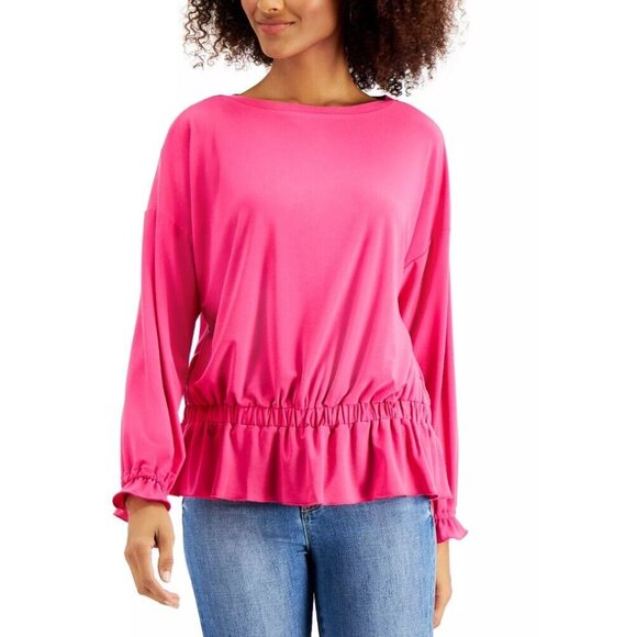 Willow Drive Womens XS Black Drawstring Peplum Long Sleeve Top NWT AG46 - Picture 3 of 4